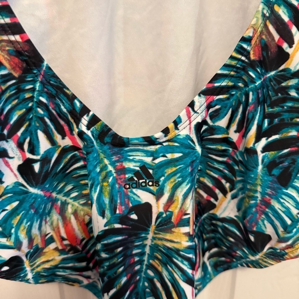 NWOT Adidas Originals Painted Palms 3 Stripe One Piece Swimsuit - Picture 3 of 4
